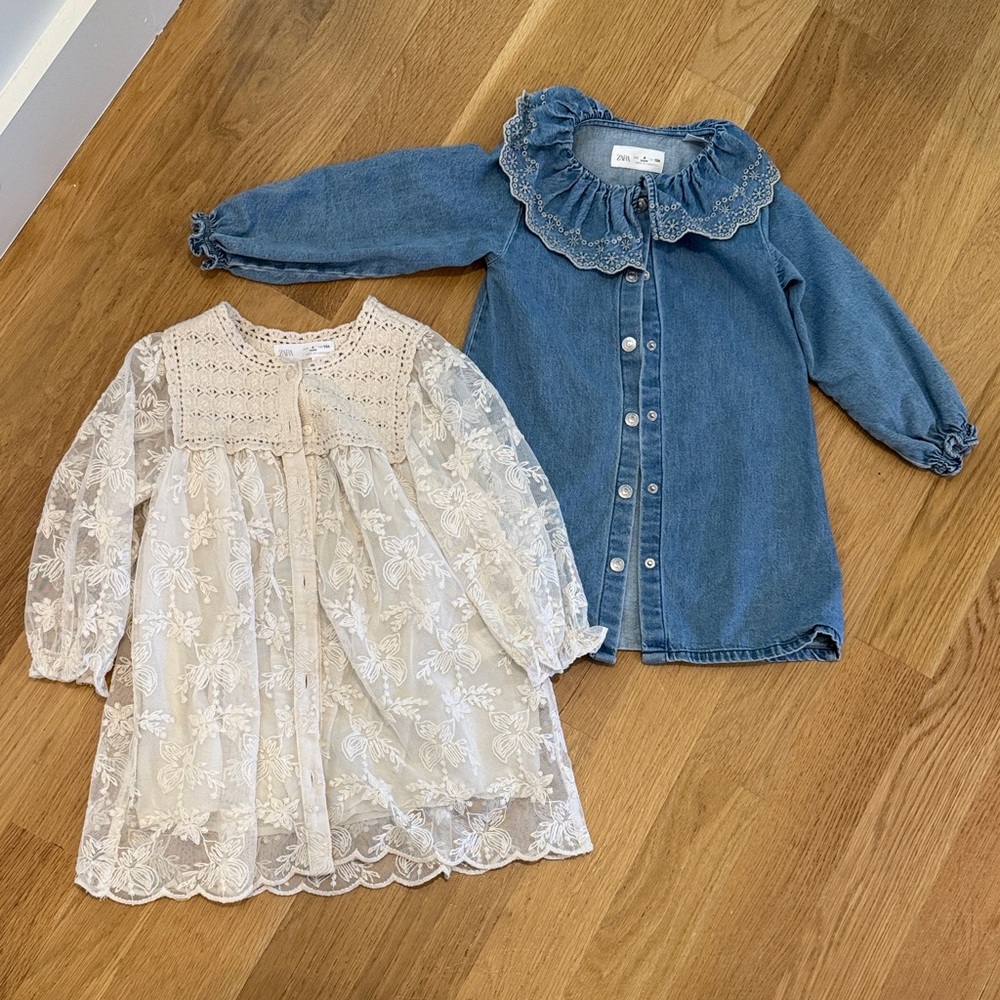 Zara Denim Dress and Cream Lace Dress Bundle